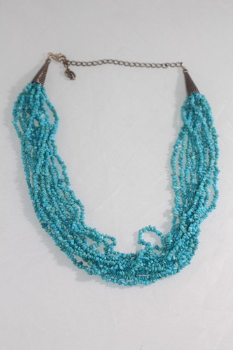 CAROLYN POLLACK Sterling Silver BEADED NECKLACE 10-STRAND Blue Turquoise Chips - Picture 5 of 7