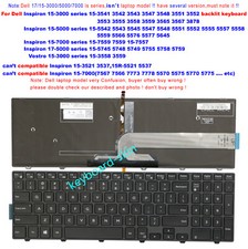 US backlit Keyboard for Dell Inspiron 15-3878 5552 5557 Vostro 15-3558 laptop