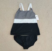 Nike Women's 2-Piece V-Back Tankini Swimsuit Black  Grey Multi Sz NESSB393-001