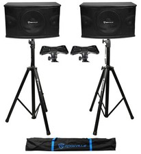 Pair Rockville KPS10 10" 3-Way 1200 Watt MDF Karaoke/Pro Speakers Tripod Stands
