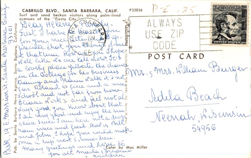 Vintage Postcard Hello from Santa Barbara CA California