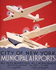 POSTER NEW YORK CITY AIRPORTS AIRPLANE SEAPLANE AIRCRAFTS VINTAGE REPRO FREE S/H
