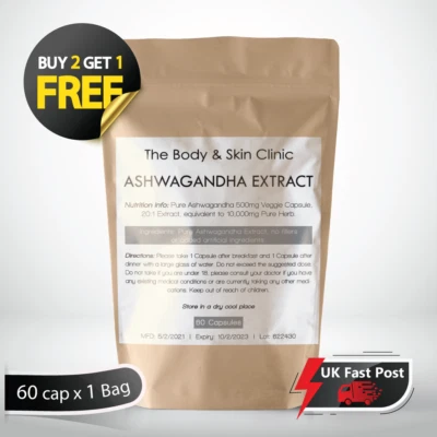 Ashwagandha Extract Capsules 10,000mg (24mg withanolides) Natural Vegan Capsules