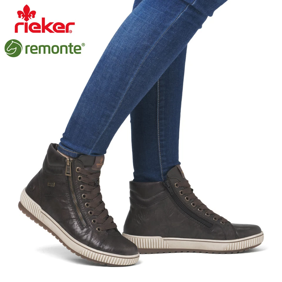 Remonte Womens Ankle Boots Brown Black Leather Waterproof Casual Ottawa D0772