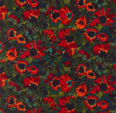 HARLEQUIN  CURTAIN FABRIC ''Helianthus'' 2.2 MTR VELVET VERMILLION/HARISSA/BAYLEAF
