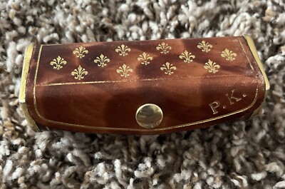 FP Pelletterie Gold Red Leather Lipstick Holder Mirror Case