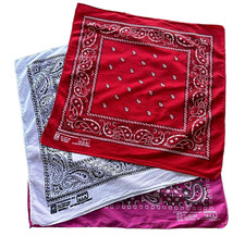 3 Vintage Paris Paisley Handkerchiefs Red White Pink Made in USA 13960 Preowned