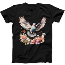 Flying Pigeon Hippie Mushroom Flower Funny Gift Tee Black T Shirt 276
