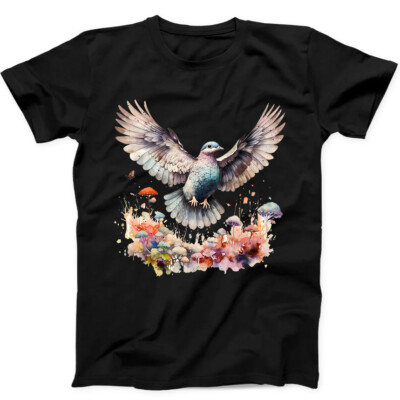 Lustiges Geschenk T-Shirt Fliegende Taube Hippie Pilz Blume 276