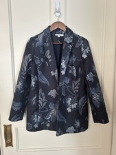 Chico's Floral Embroidered Blazer Womens Size Medium Blue Classic Preppy
