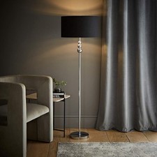 Image of Chrome Floor Lamp Large Fabric Drum Lampshade Metallic Inner Living Room Light