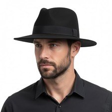 Classic Fedora Hats for Men and Women Wide Brim Felt Panama Medium-Large Black