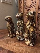 Cheetah Wooden Figure Trio Carved Handpainted Hidden Pics Sculptures Set of 3