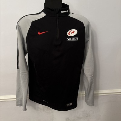 Nike Saracens Rugby 1/4 Zip Training Top Schwarz Grau Größe Medium M Allianz