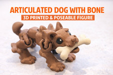 Articulated Dog with Bone   3D Printed Poseable Dog Figure Cute Puppy Desk Decor