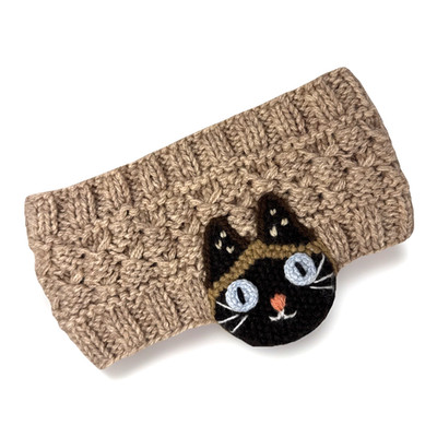 Andes Gifts Handmade Knitted Brown Cat Face Headband Ear Warmers One Size