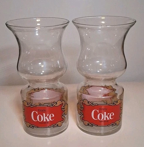 Vintage Libbey Coca-Cola Glass Hurricane Floating Candle Holders set of 2
