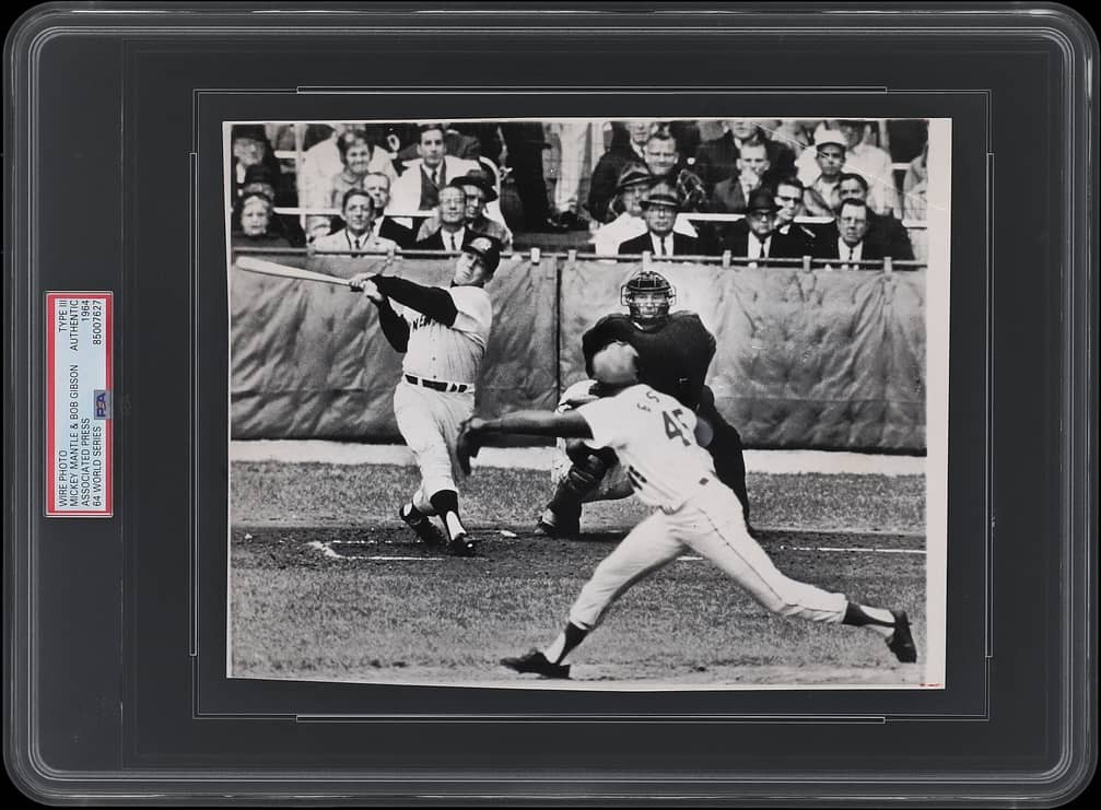 PSA Type III Photograph - Mickey Mantle Bob Gibson 1964 World Series Game 2 HOF