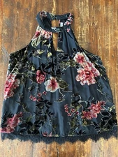 Jolt Velvet Floral Flowy Sleeveless Top Women's Gypsy Hippie Large