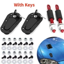 ✅ Racing Car Bonnet Plus Flush Mount Hood Latch Steel Pin Locking Kit With keys