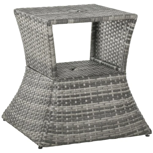 Outsunny Rattan Wicker Tea Coffee Table w/ Umbrella Hole and Storage Space Grey - Picture 2 of 10