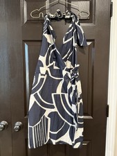 Zara Women’s Navy Ivory Floral Halter Tie Dress Cotton WRAP Knee Length SZ Med