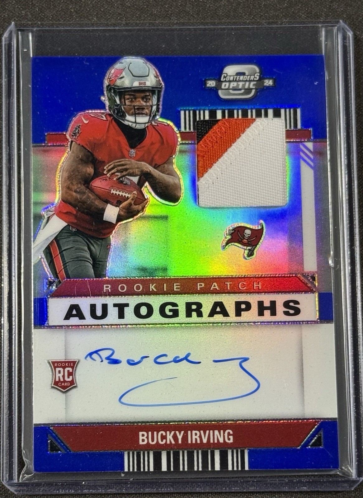 2024 Contenders Optic Bucky Irving RPA Blue Prizm Rookie Patch /50 Tampa Bay