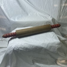 Vintage Wood Rolling Pin Red Wood Handles Farmhouse Decor 16 Inch