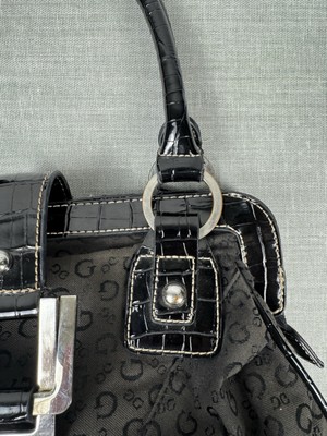 Y2K Guess Black Shoulder Bag Buckle Studded Patent Canvas Chic