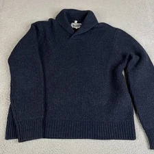 Schott Bros Sweater Mens XL Blue Wool Blend Shawl Collar Elbow Patch Knit