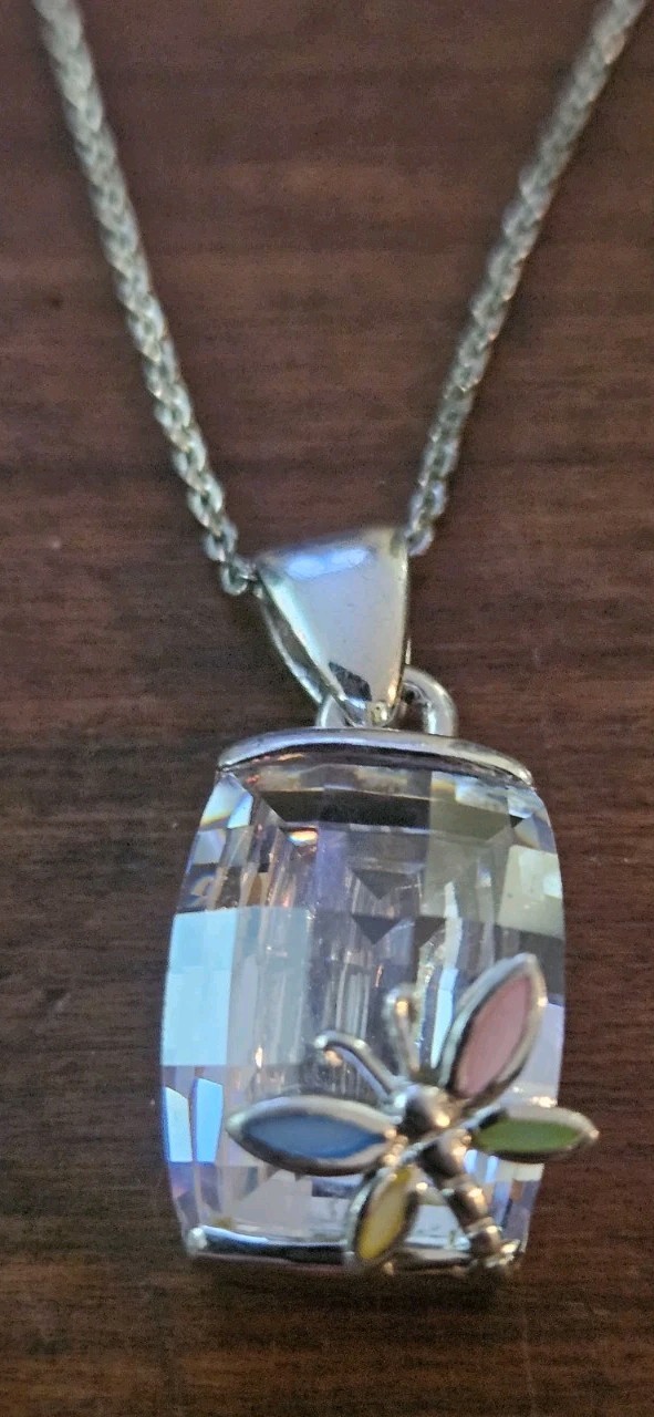 925 Rectangle Crystal Colored Stone Butterfly Nec… - image 11