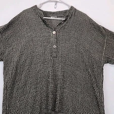 Match Point USA Womens XL Oversized Tunic Green Black Check Plaid Waffle Button