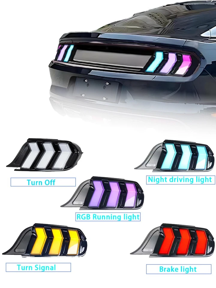 Smoked RGB LED Tail Lights For Ford Mustang 2015-2023 Animation Rear Lamps - Image 4 of 4