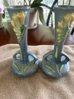 (2) Roseville Freesia Blue Vintage Mid Century Modern Ceramic Bud Vase 195-7