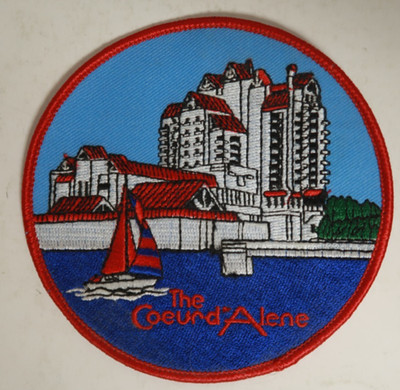 The Coeur D'alene Sewing Patch Ocean Boat Harbor City Scene 4'' Round Red Blue