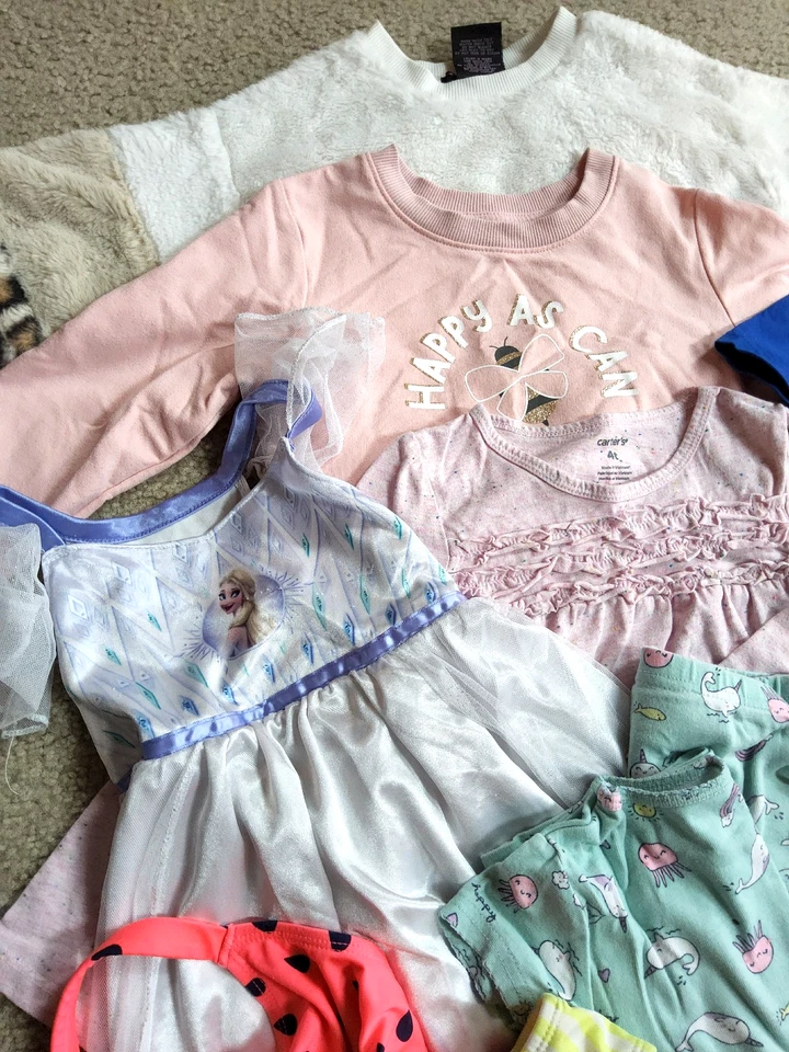 Girls' Size 4T 23 piece clothing lot shirts shorts pajamas swimsuit more - Image 4 of 4