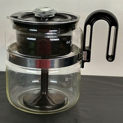 GEMCO Glass Perk Stove Top Coffee Pot Percolator 4-8 Cup ~ Vintage 1985 Black