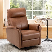 Leather Recliner Chair with Swivel & Rocking Function, Modern Glider Reclining C