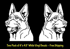 German Shepherd Two 6" White Vinyl Graphic Decal Car Truck Window Laptop