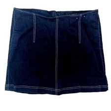 Express Dark Wash Slim A-Line Mini Skirt High Rise Contrast Stitch Size 8
