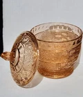 Depression Pink Glass Candy Dish With Lid Beaded Block Pattern