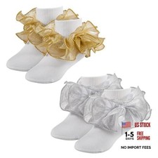 Girls Ruffle Socks Toddler Girl Gold 4-6 Years 1 Pair Gold 1 Pair Silver