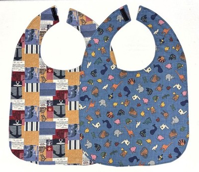 Adult Bibs 2 Pack Special Needs Elderly Handmade Reversible Blue NEW