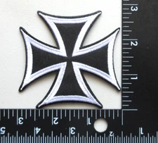 🔥BLACK & WHITE MALTESE CROSS IRON CROSS BIKERS VEST EMBROIDERED IRON ON PATCH
