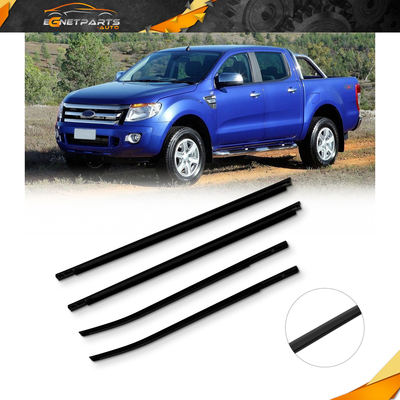 For 2011-2021 Ford Ranger 4PC Outer Window Molding Trim Weatherstrip Seal Belt