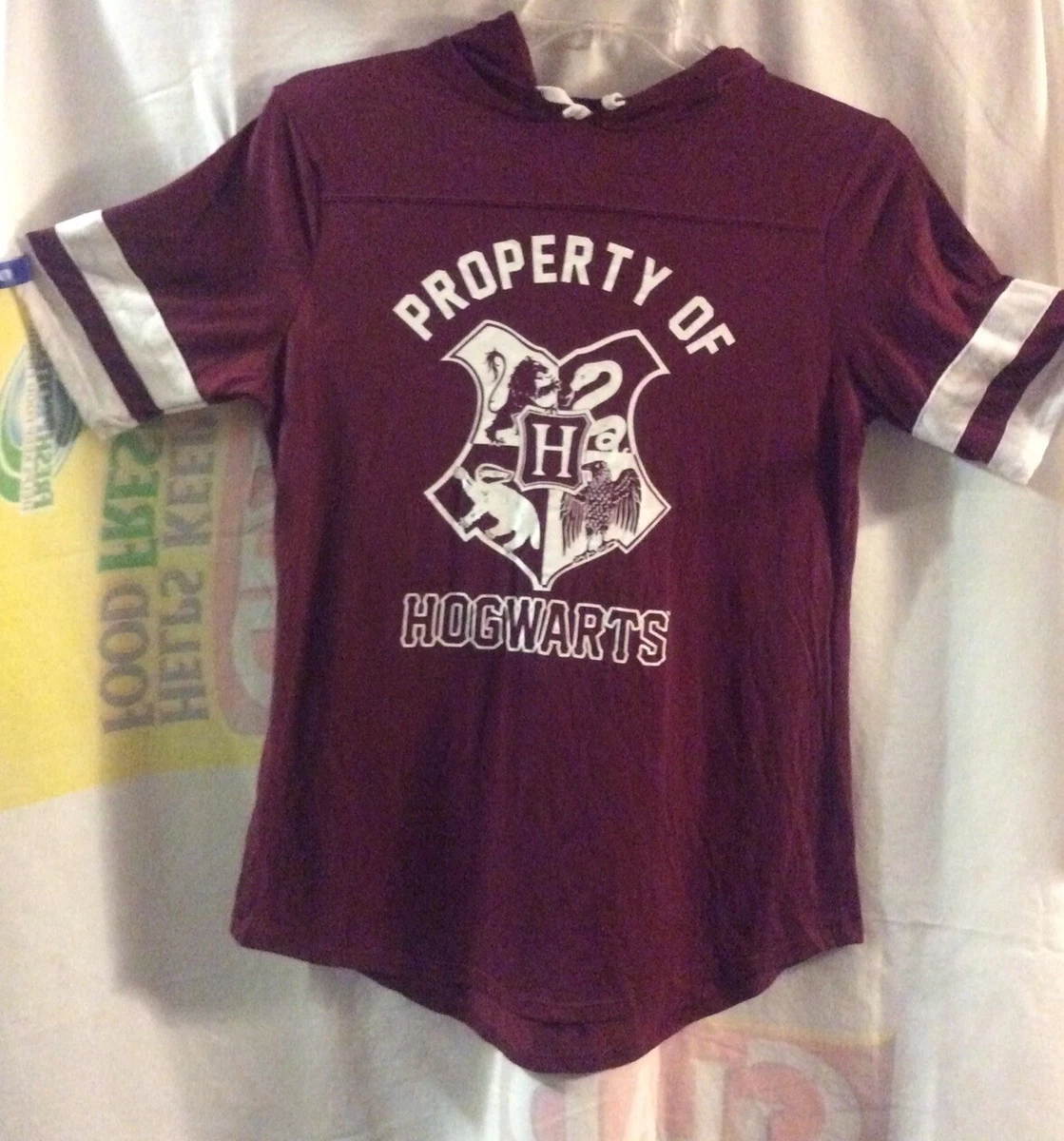 Harry Potter Property Of Hogwarts Hooded T shirt Maroon Juniors L Hoodie
