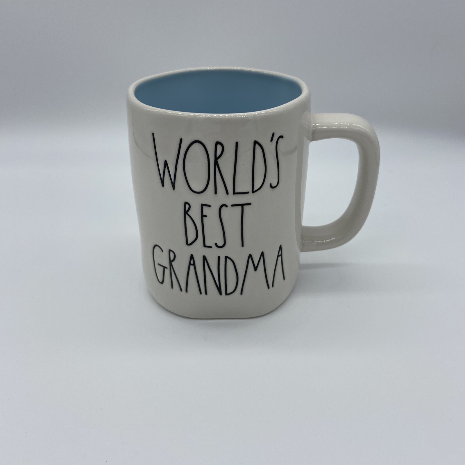 Rae Dunn Coffee Mug "WORLD'S BEST GRANDMA" Ivory & Blue , Black