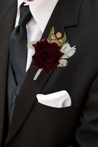 2 Stück Corsage und Boutonniere Set, Rose Handgelenk Corsage für Bräute Burgund - Bild 6 von 8