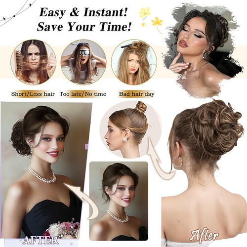 Natural Messy Bun Scrunchie Thick Hair Peice Curly Chignon Updo Hair Extension 5 - Picture 8 of 107