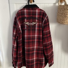 Harley Davidson Womens Heritage Silver Wing Red Plaid Jacket Sherpa Collar Large